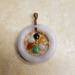 Vintage white jade and multi stone pendant